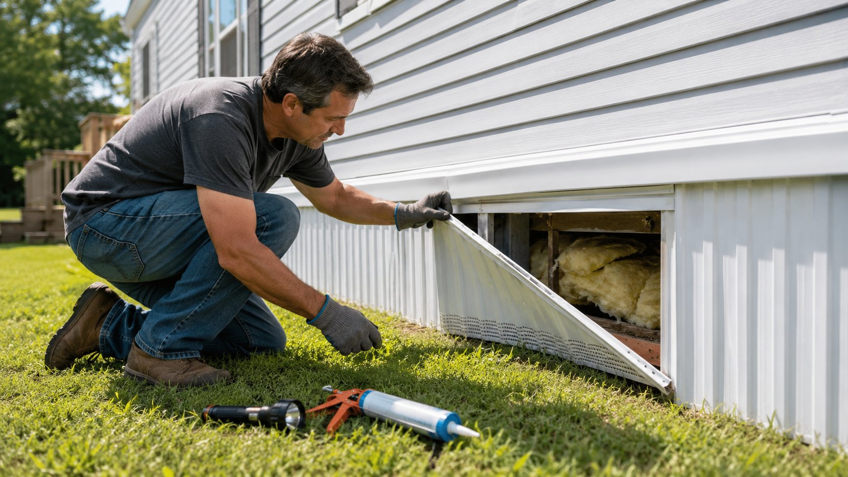 Checking skirting and underbelly insulation, two fixes that shrink a mobile home energy bill
